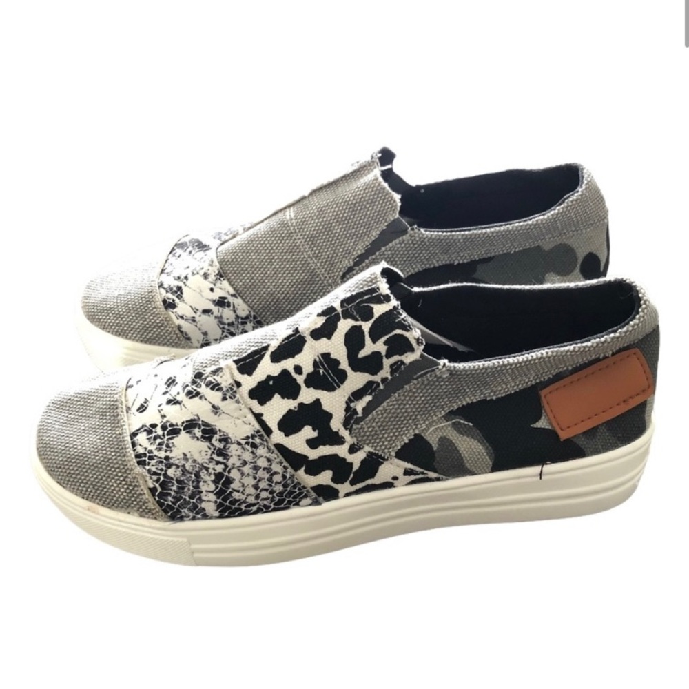 Brand New Multi Print Canvas Slip On Sneakers